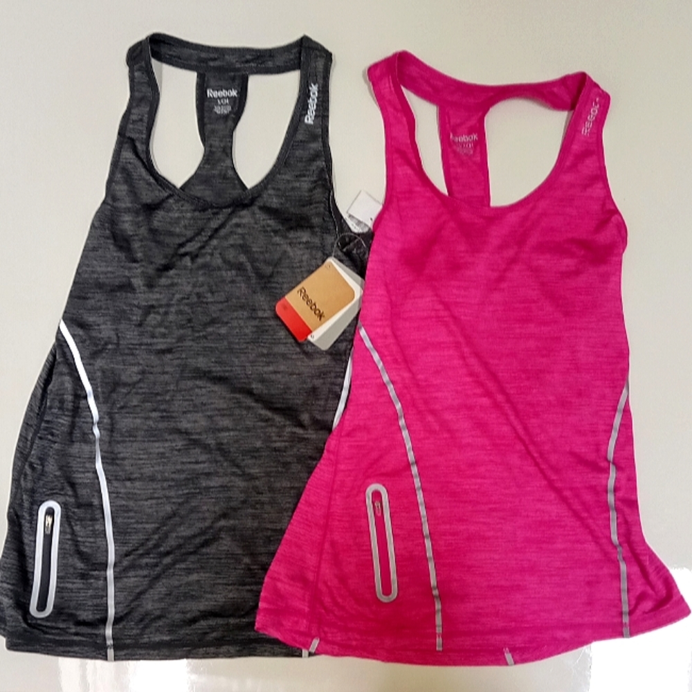 Reebok- set of 2 workout tank tops,xs,pink and grey.